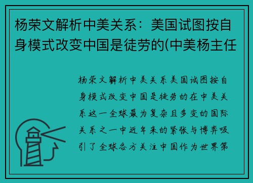 杨荣文解析中美关系：美国试图按自身模式改变中国是徒劳的(中美杨主任讲话视频)
