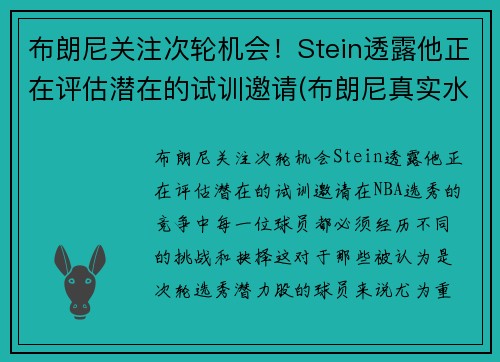 布朗尼关注次轮机会！Stein透露他正在评估潜在的试训邀请(布朗尼真实水平)