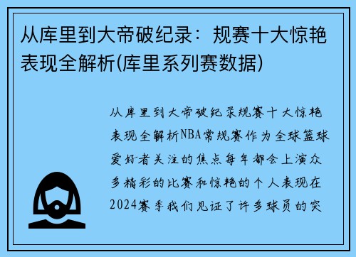 从库里到大帝破纪录：规赛十大惊艳表现全解析(库里系列赛数据)